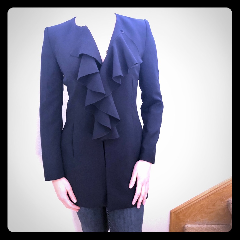 Zara Dark Navy Ruffle Blazer with pockets! NWOT